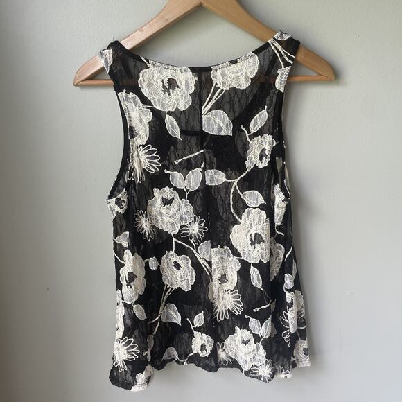 Vintage Painted Threads Tank Top Lace Boho Floral Lace Black/ White Womens S Y2K - Picture 3 of 7